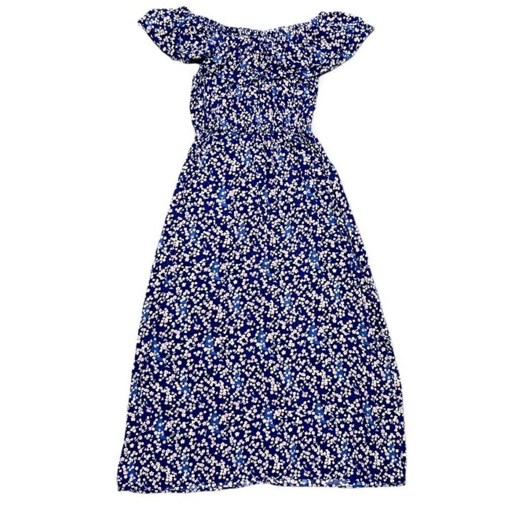 💥$5 BUNDLED 💥Floral Blue Wide Ruffle Country Cowgirl Maxi Dress sz Med